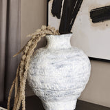 Textured Ceramic Round Glazed Vase – White