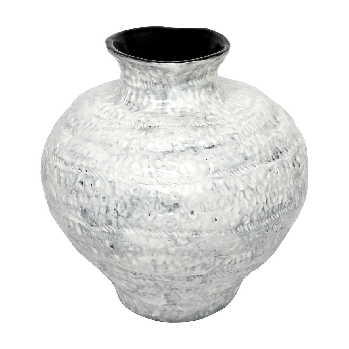 Textured Ceramic Round Glazed Vase – White