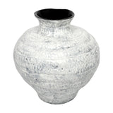 Textured Ceramic Round Glazed Vase – White