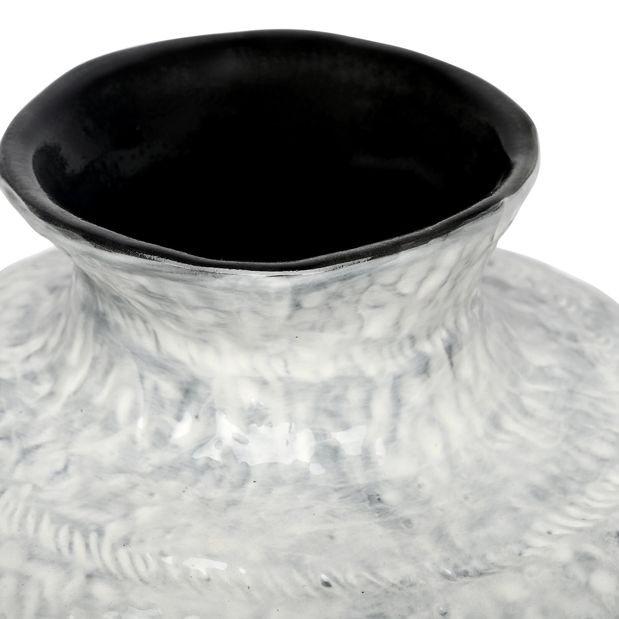 Textured Ceramic Round Glazed Vase – White