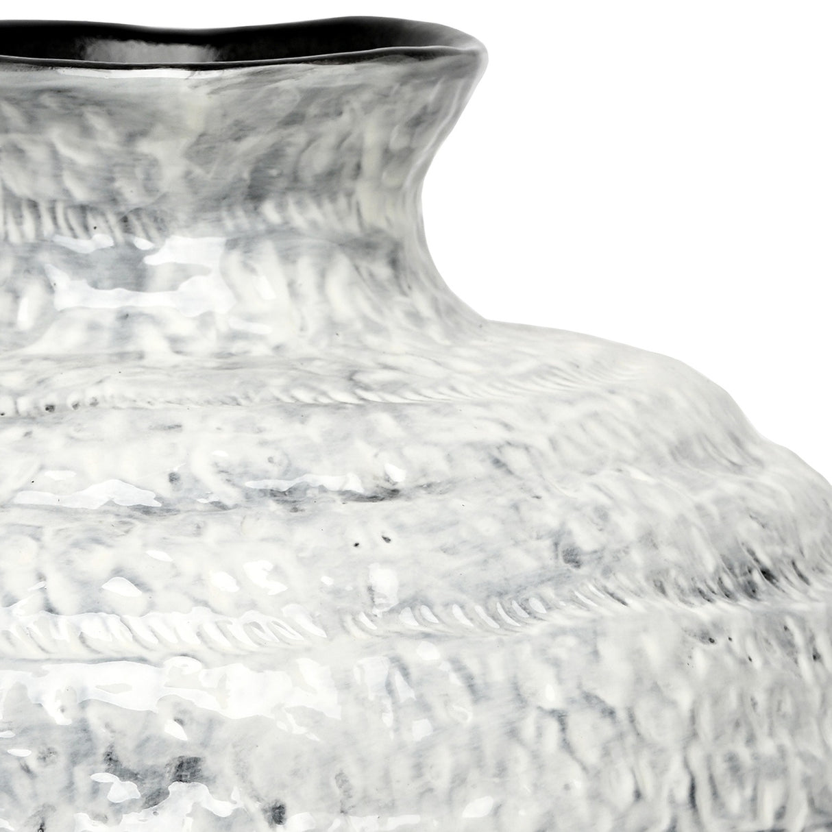 Textured Ceramic Round Glazed Vase – White