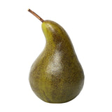 Libra Interiors Speckled Ceramic Pear Sculpture in green and brown with a slim raised stem, shown upright against a plain white background.