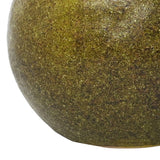 Close-up of Libra Interiors Speckled Ceramic Pear Sculpture in green, showing the mottled green and brown glaze across its rounded body.