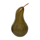 Libra Interiors Speckled Ceramic Pear Sculpture in green and brown with a slim hand-finished stem, shown on a plain white background.