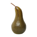 Libra Interiors Speckled Ceramic Pear Sculpture in green and brown with a slim stem, shown on a plain white background.