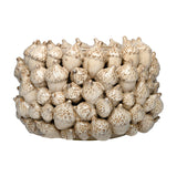 Libra Interiors Textured Acorn ceramic planter in cream reactive glaze, covered in sculpted acorns with cross-hatched caps, shown on a plain white background.