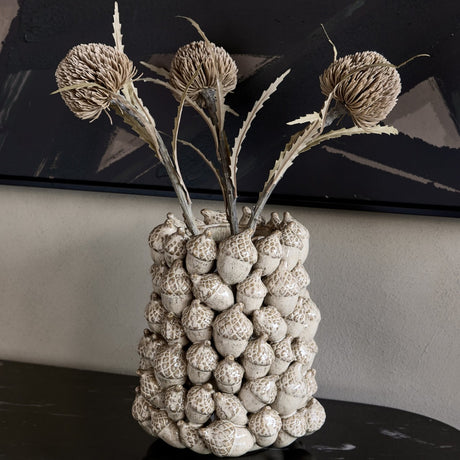 Textured Acorn Ceramic Vase – Cream