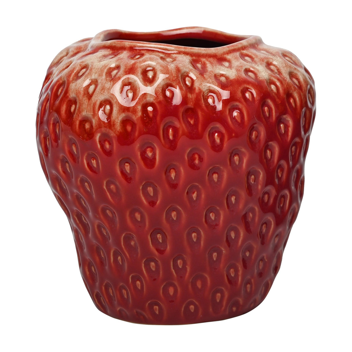 Dimpled Ceramic Strawberry Vase – Red