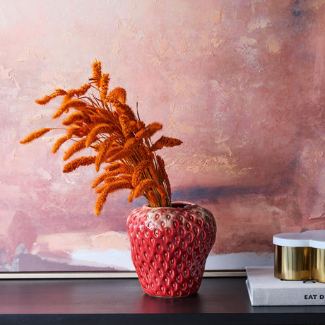 Dimpled Ceramic Strawberry Vase – Red