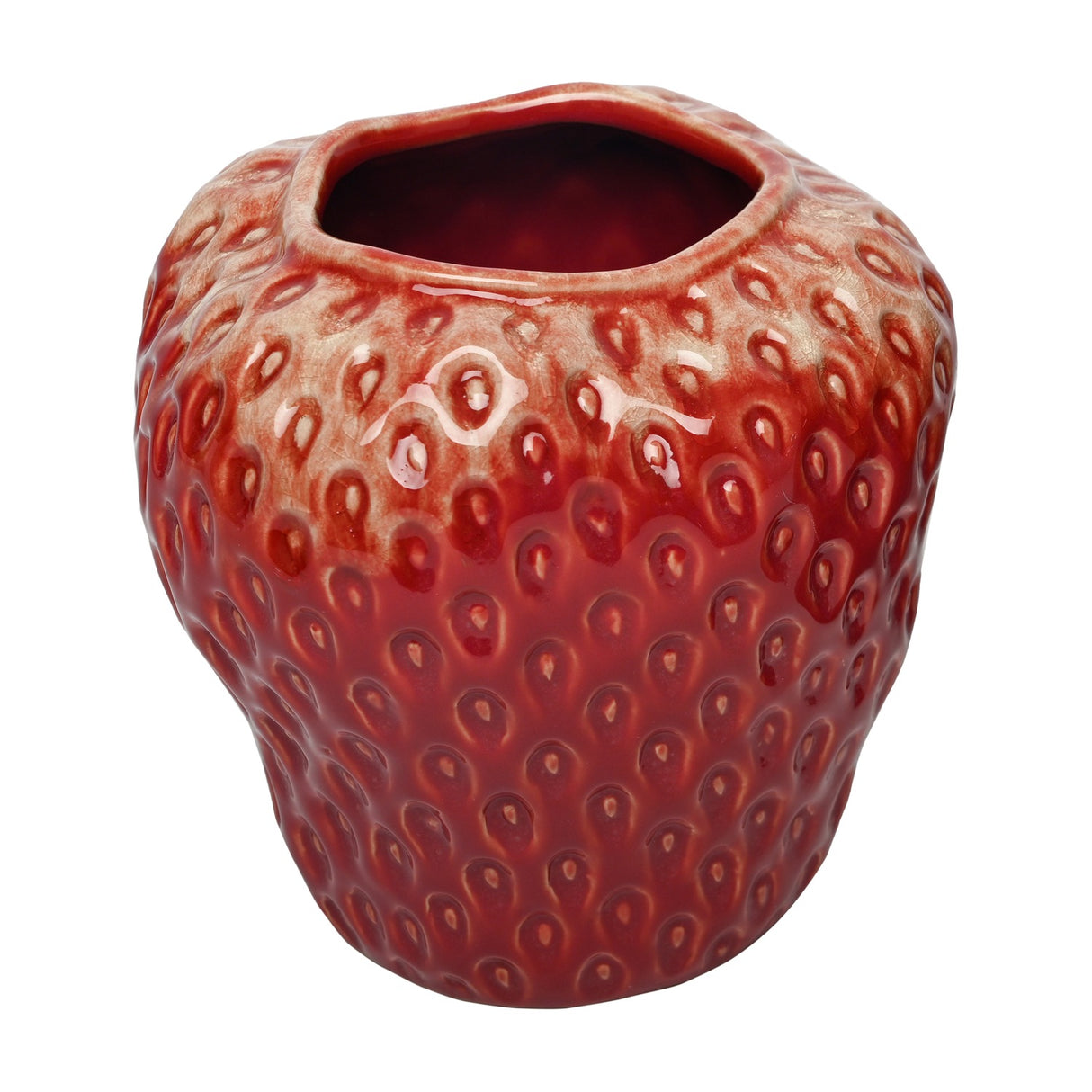 Dimpled Ceramic Strawberry Vase – Red