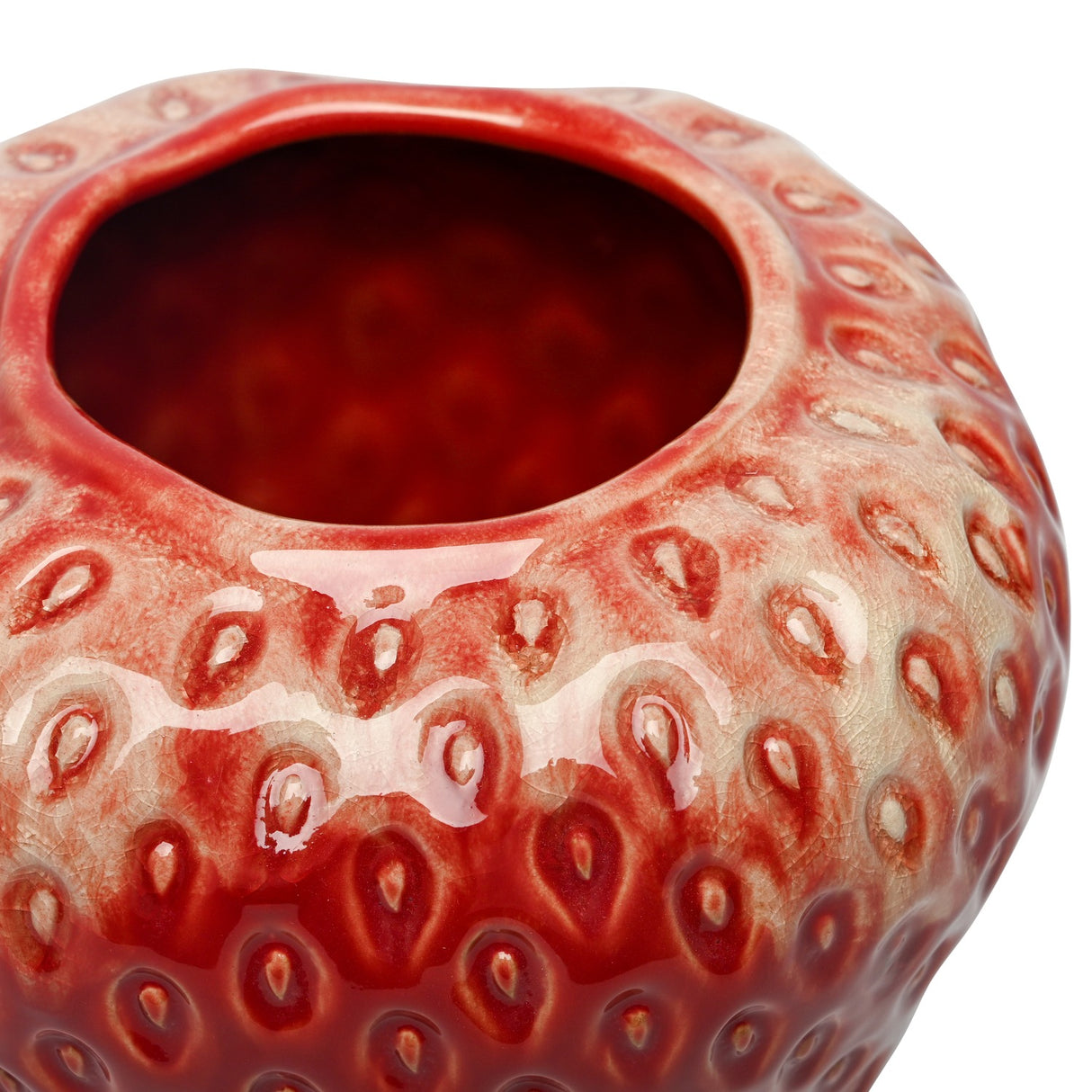 Dimpled Strawberry Ceramic Vase – Red