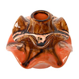 Libra Interiors Reactive Glaze Ceramic Wavy Small Vase in brown and terracotta orange, top view showing the ruffled rim and slim neck on a white background.