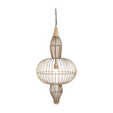 Libra Interiors Wire Frame Burnished Brass Pendant Light with a three-tier steel cage silhouette, central orb and tapered base, on a white background.