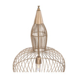 Libra Interiors Wire Frame Burnished Brass Pendant Light shown close-up, highlighting the slim vertical wires, rounded orb section and E27 bulb fitting.