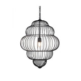 Libra Interiors Tiered Cloud Wire pendant light in matt black, layered open-cage iron frame with single E27 bulb, shown on a white background.