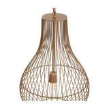 Libra Interiors Burnished Brass Wire Pear Drop Pendant Light with teardrop steel cage frame, chain suspension and single E27 candle bulb.