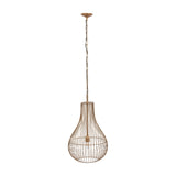 Libra Interiors Burnished Brass Wire Pear Drop Pendant Light with teardrop steel cage frame and matching chain, shown on a white background.