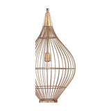Libra Interiors Teardrop Wire Burnished Brass Pendant Light with welded iron cage, tapered brass cap and single E27 bulb, shown on a white background.