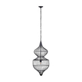 Libra Interiors Wire Cage Double Tiered Pendant Light in matt black steel, with two hourglass tiers on a chain suspension, shown on a white background.