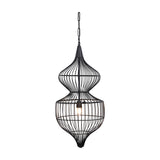 Libra Interiors Wire Cage Double Tiered Pendant Light in matt black steel, with hourglass tiers and chain suspension, shown on a plain white background.