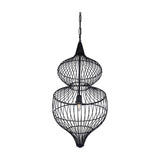 Libra Interiors Wire Cage Double Tiered Pendant Light in matt black, with two hourglass steel cages on a chain suspension, shown on a white background.