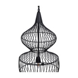 Libra Interiors Wire Cage Double Tiered Pendant Light in matt black steel, showing the hourglass-profile caged frame and E27 bulb, on a white background.