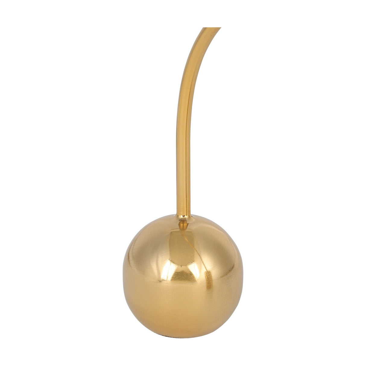 Libra Interiors Arch Gold Taper Candle Holder shown close-up on the spherical counterweight base with curved arch rising above, on a white background.