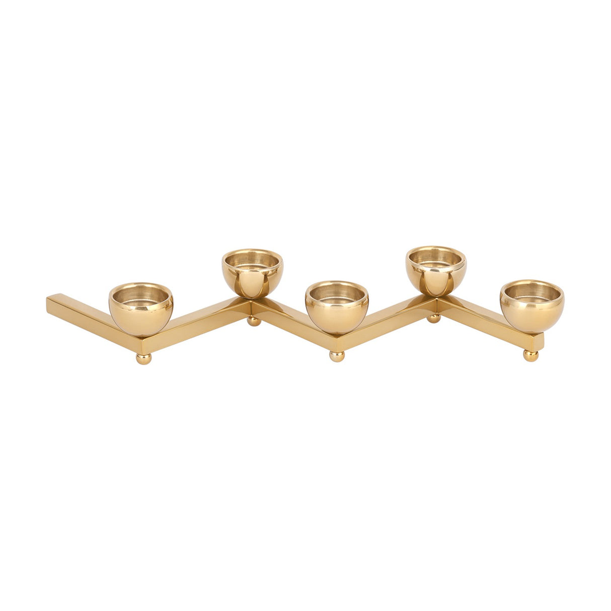 Zigzag 5-Cup Polished Iron Candle Holder – Gold