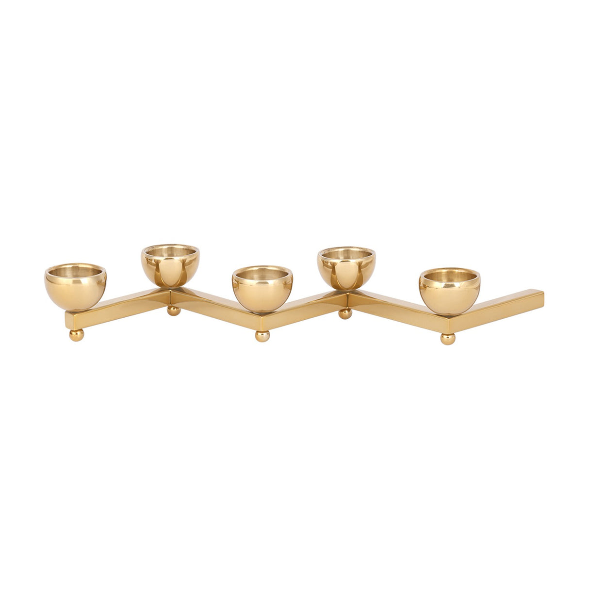 Zigzag 5-Cup Polished Iron Candle Holder – Gold
