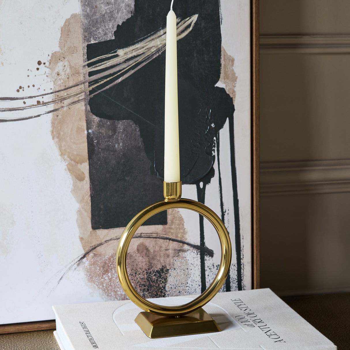 Polished Ring Gold Taper Candle Holder