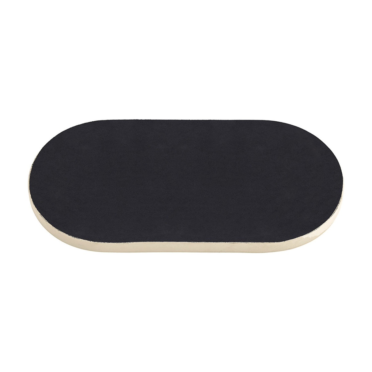 Libra Interiors Oval Gloss Enamel Serving Tray in cream with a black interior base and low raised edge, shown on a plain white background.