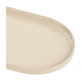 Libra Interiors Oval Gloss Enamel Serving Tray in cream, close-up of the rounded end showing the smooth iron surface and low raised edge.
