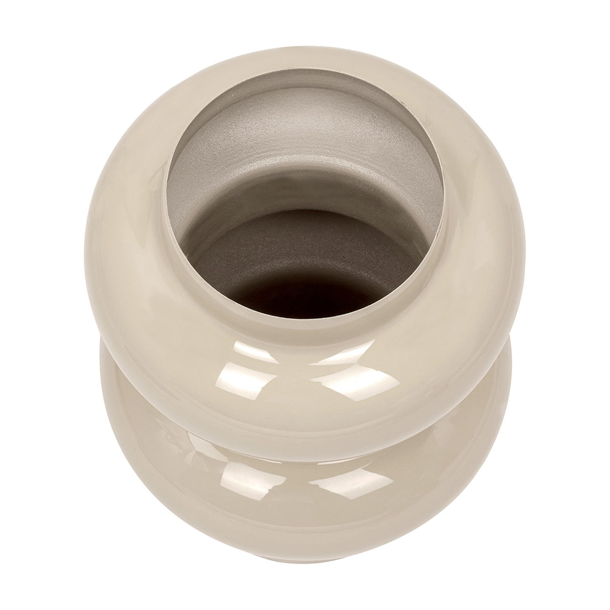 Top-down view of the Libra Interiors Tiered Enamel Iron Vase in cream, showing its rounded tiers and open mouth on a plain white background.