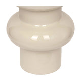Libra Interiors Tiered Enamel Iron Vase in cream, close-up of the rounded pillowed tiers and cylindrical base with glossy enamel finish on a white background.
