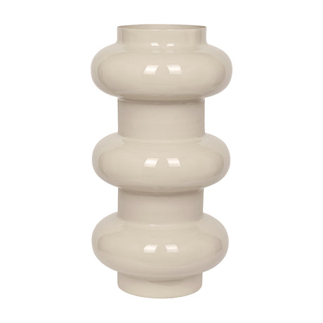 Libra Interiors Tiered Enamel Iron Vase in cream, with a stacked rounded silhouette and glossy finish, shown on a plain white background.