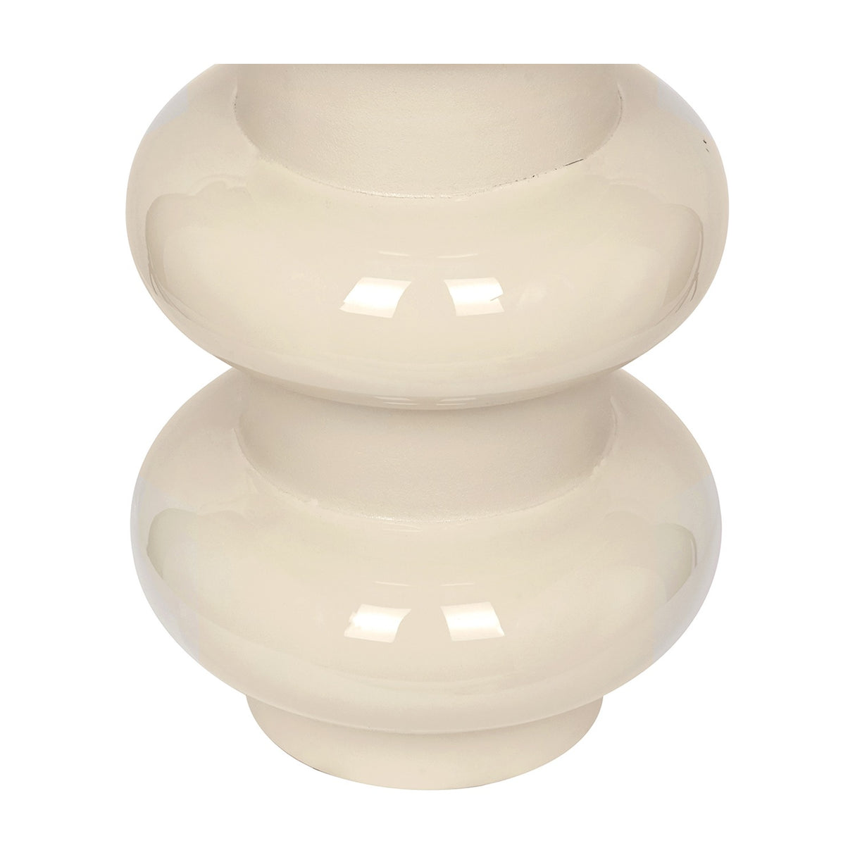 Libra Interiors Tiered Enamel Iron Vase in cream with stacked rounded forms and glossy finish, shown close up on a plain white background.