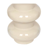Libra Interiors Tiered Enamel Iron Vase in cream with stacked rounded forms and glossy finish, shown close up on a plain white background.