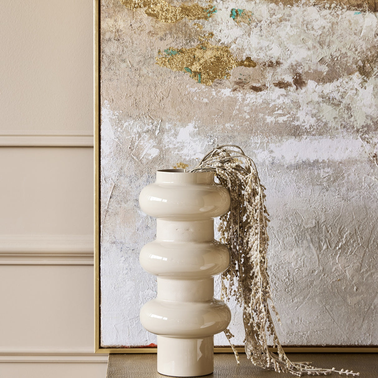 Tiered Cream Enamel Iron Vase