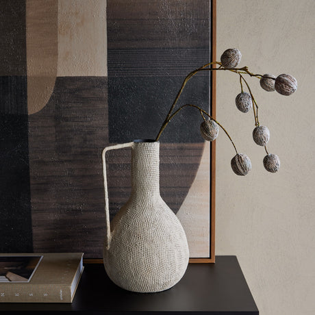 Textured Teardrop Handled Vase – Cream