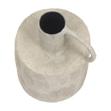 Top-down view of the Libra Interiors Textured Cross-Hatch Handle Vase in cream, showing the round opening, side loop handle and woven clay-look surface.