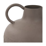 Close-up of Libra Interiors Textured Two-Tone Iron Handled Vase in brown, showing the smooth matt rounded shoulder, slim neck opening and looped handle.