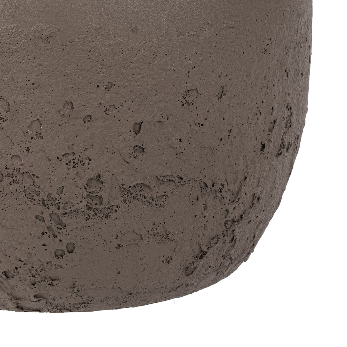 Close-up of the Libra Interiors Textured Two-Tone Iron Handled Vase in brown, showing the rough, burnished lower body meeting the smooth matt upper.