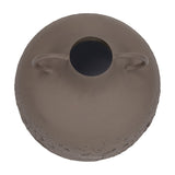 Top-down view of Libra Interiors Textured Two-Tone Handled Metal Vase in brown, showing the round mouth and two looped handles on a white background.