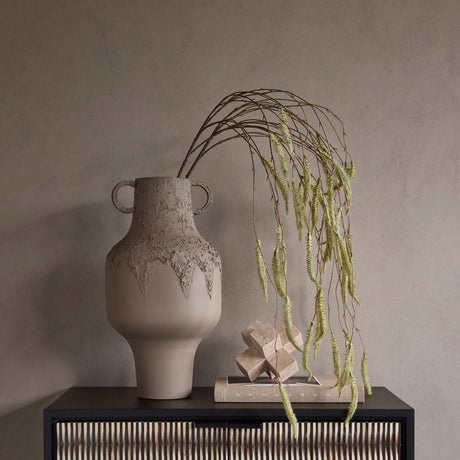 Textured Two-Handled Metal Vase – Taupe
