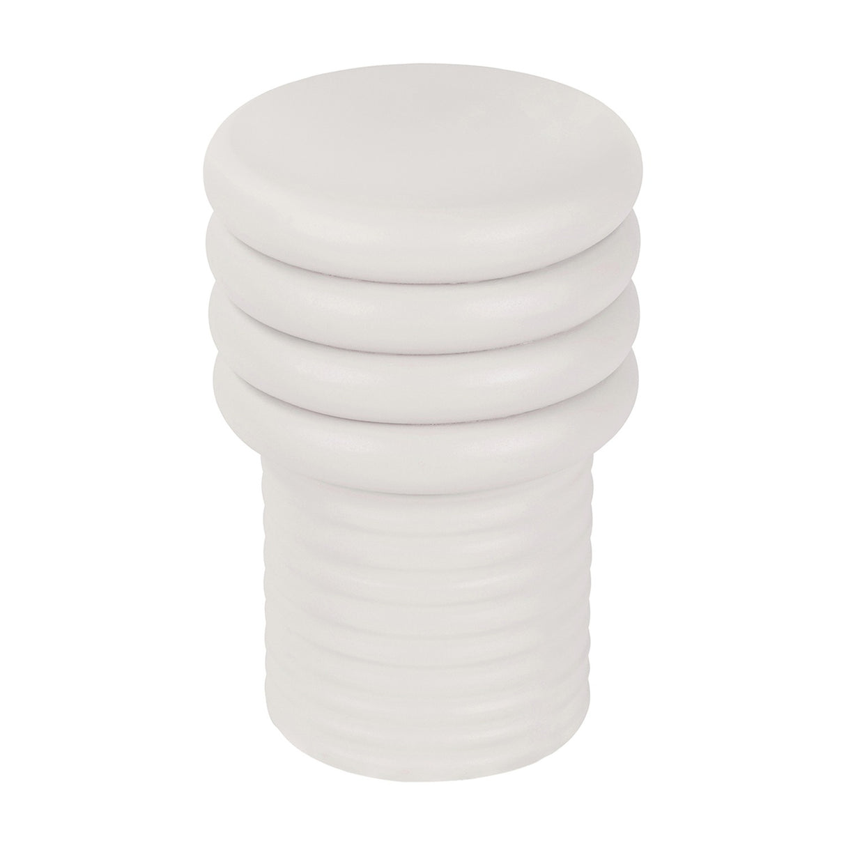Libra Interiors Ribbed Iron Sculptural Side Table in cream with a stacked ribbed base and domed top, shown against a plain white background.