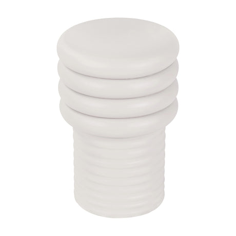 Libra Interiors Ribbed Iron Sculptural Side Table in cream with a stacked ribbed base and domed top, shown against a plain white background.