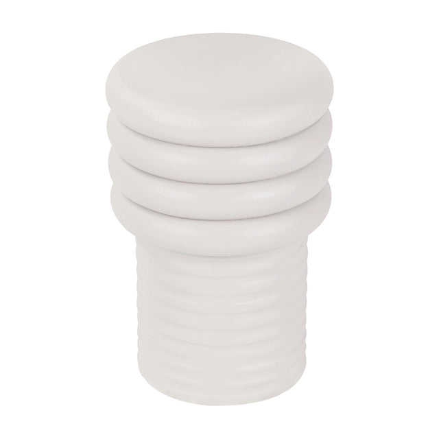 Libra Interiors Ribbed Iron Sculptural Side Table in cream with a stacked ribbed base and domed top, shown against a plain white background.