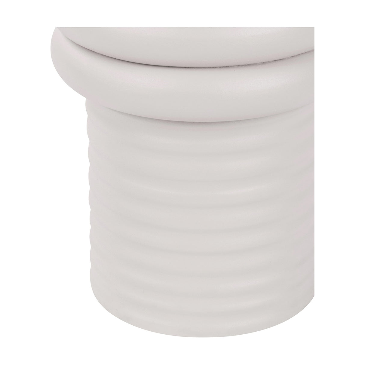 Close-up of the Libra Interiors Ribbed Iron Sculptural Side Table in cream, showing the ribbed cylindrical base and rounded domed top in matte finish.