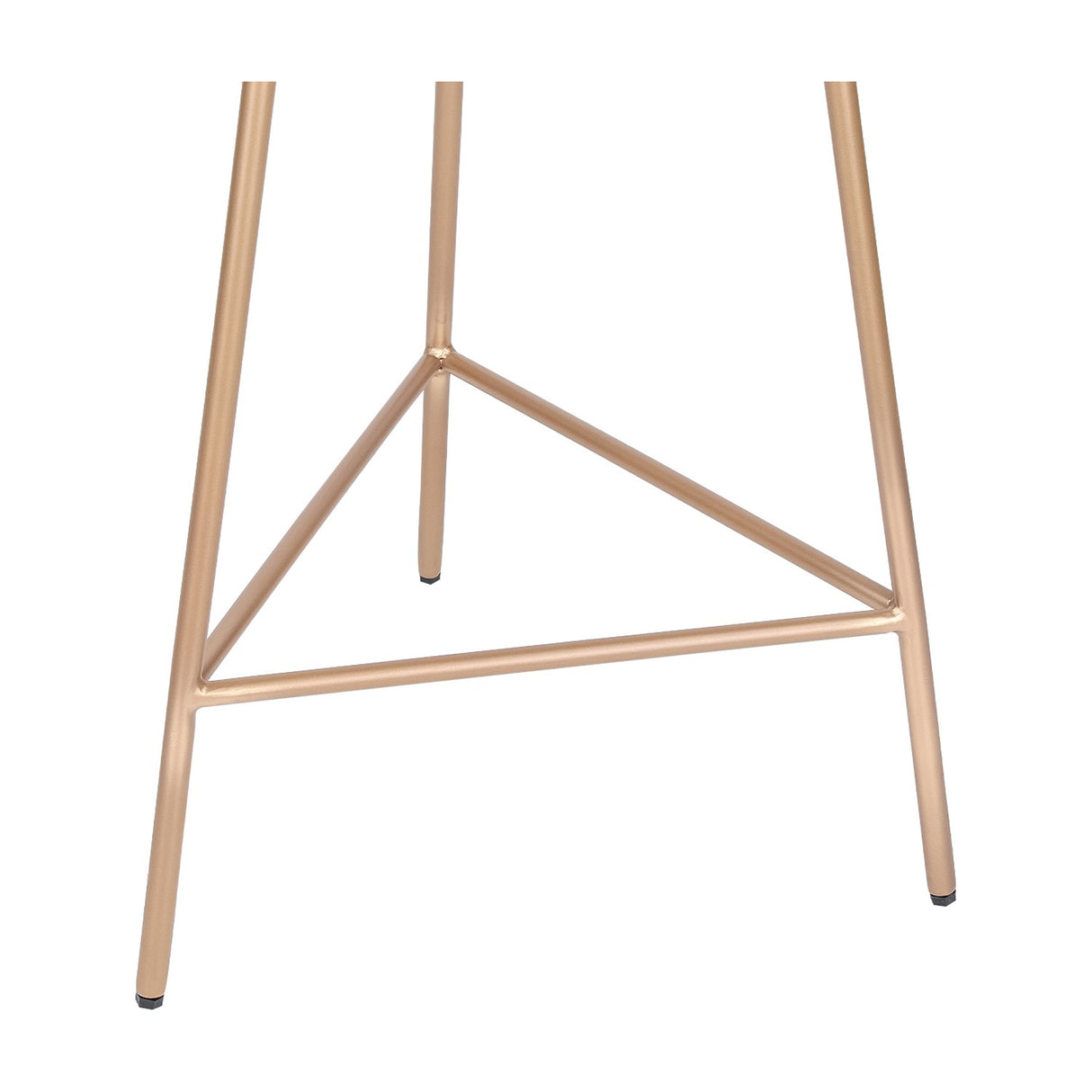 Close-up of the burnished brass tripod base on the Libra Interiors Wire Cage floor lamp, showing tapered iron legs meeting at a triangular support.