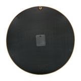 Rear view of the Libra Interiors Moving Cogs World Map Wall Clock in antique gold, showing the black backing, keyhole hanger and battery compartment.